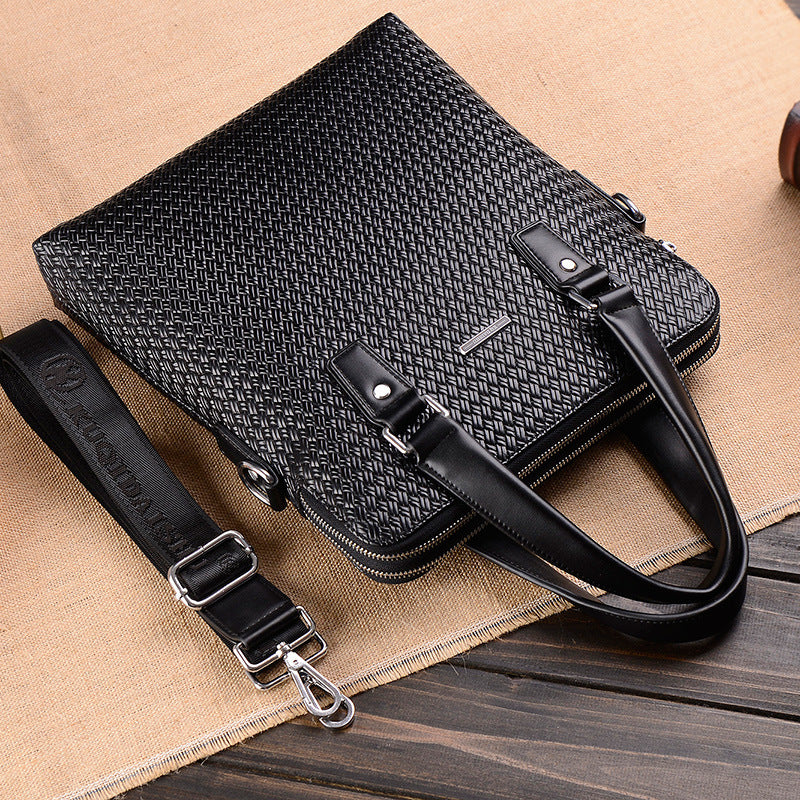 Men's Cool Kangaroo Horizontal Woven Cowhide Business Men's Handbags