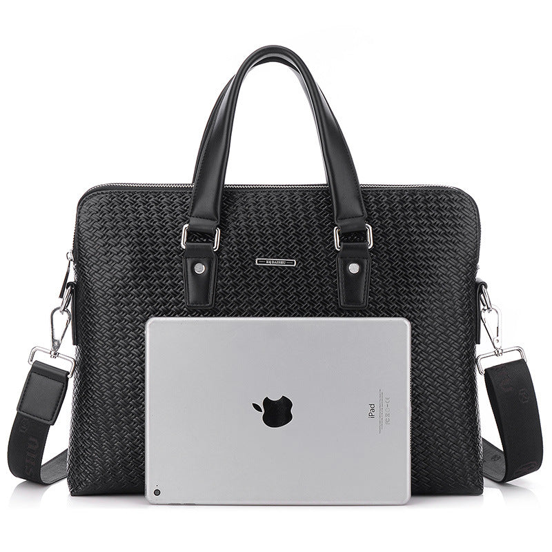 Men's Cool Kangaroo Horizontal Woven Cowhide Business Men's Handbags