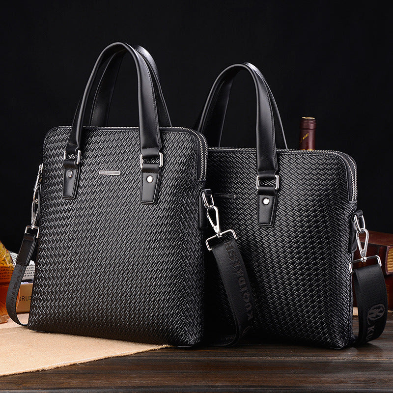 Men's Cool Kangaroo Horizontal Woven Cowhide Business Men's Handbags