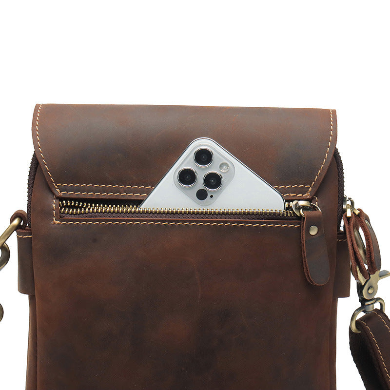 Men's Handmade Crazy Horse Leather Vertical Simple Men's Messenger Bags