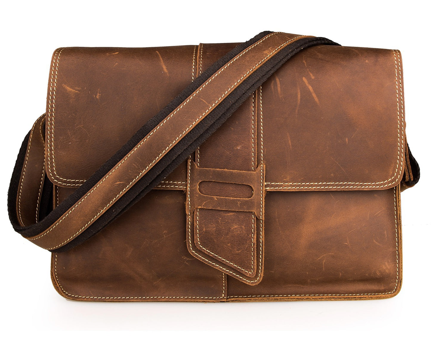 Men's Style Retro Crazy Horse Leather Horizontal Men's Messenger Bags