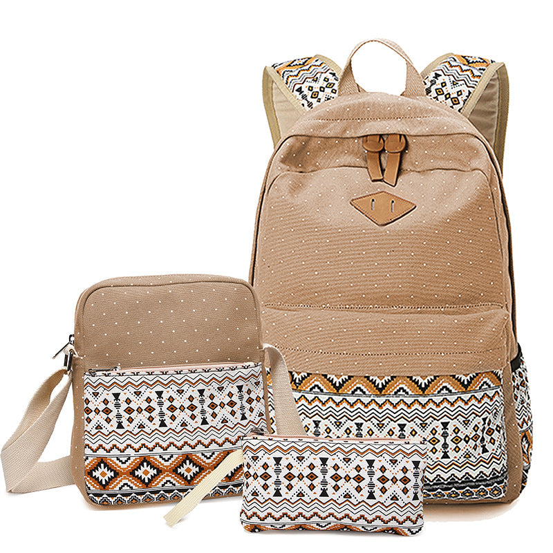 Women's Canvas Ethnic Style Pencil Three-piece Set Bags