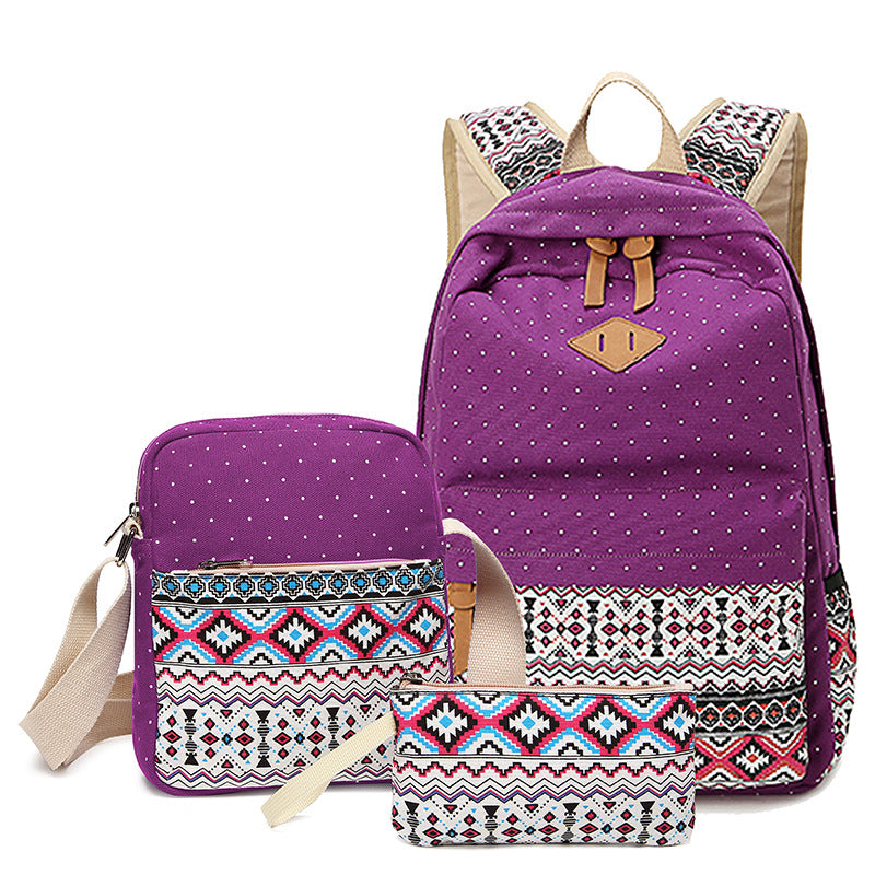 Women's Canvas Ethnic Style Pencil Three-piece Set Bags