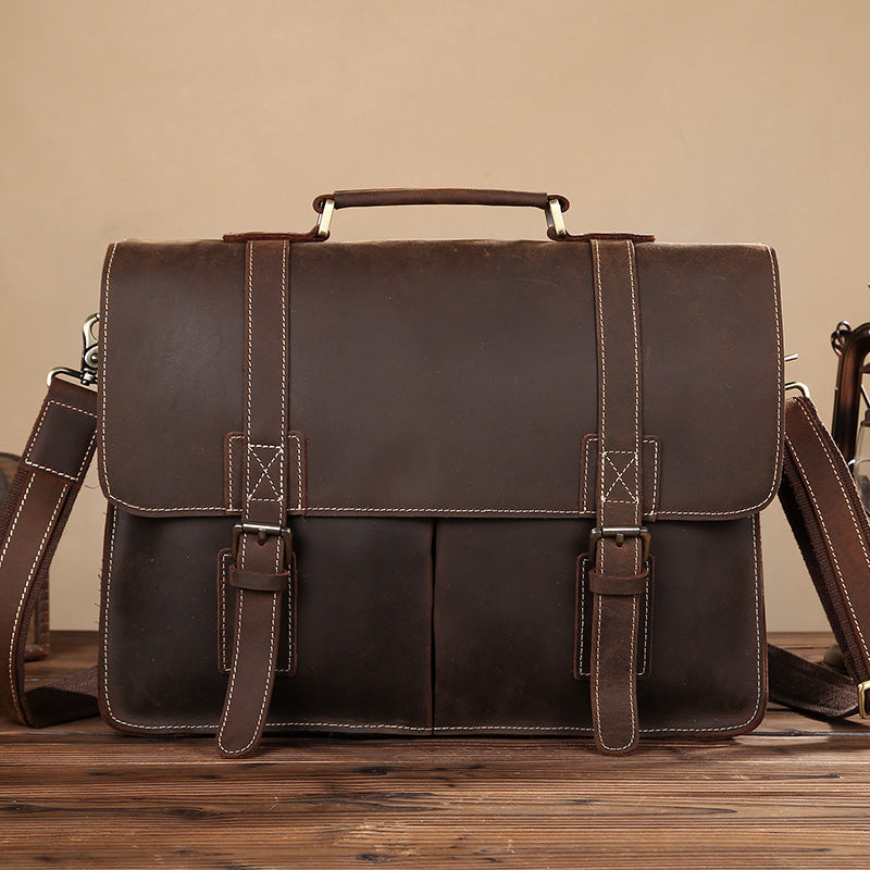 Men's Leather Retro Crazy Horse Portable Business Men's Shoulder Bags