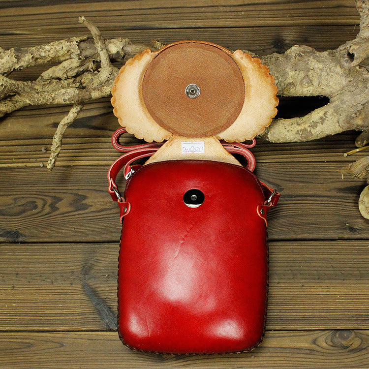 Handmade Vegetable Tanned Leather Pig Monkey Cute Men's Messenger Bags