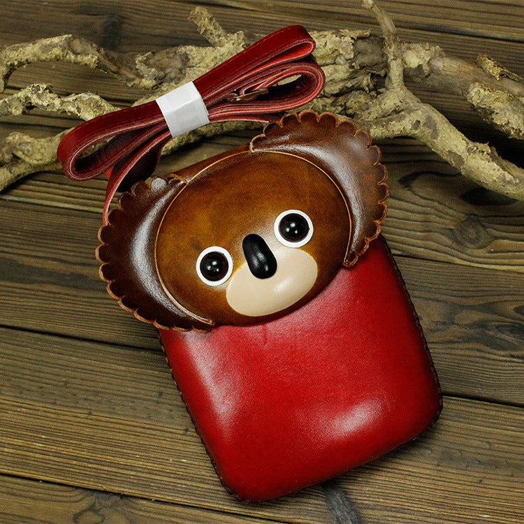 Handmade Vegetable Tanned Leather Pig Monkey Cute Men's Messenger Bags