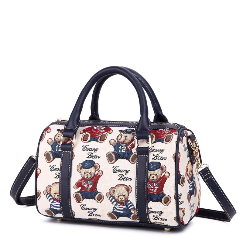 Women's Bear Boston Fan Little Canvas Handbags