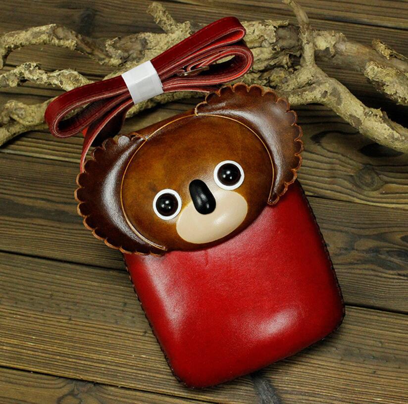 Handmade Vegetable Tanned Leather Pig Monkey Cute Men's Messenger Bags