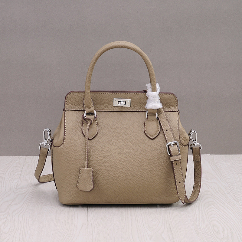 Women's Layer Cowhide Milk Carton Portable Korean Crossbody Bags