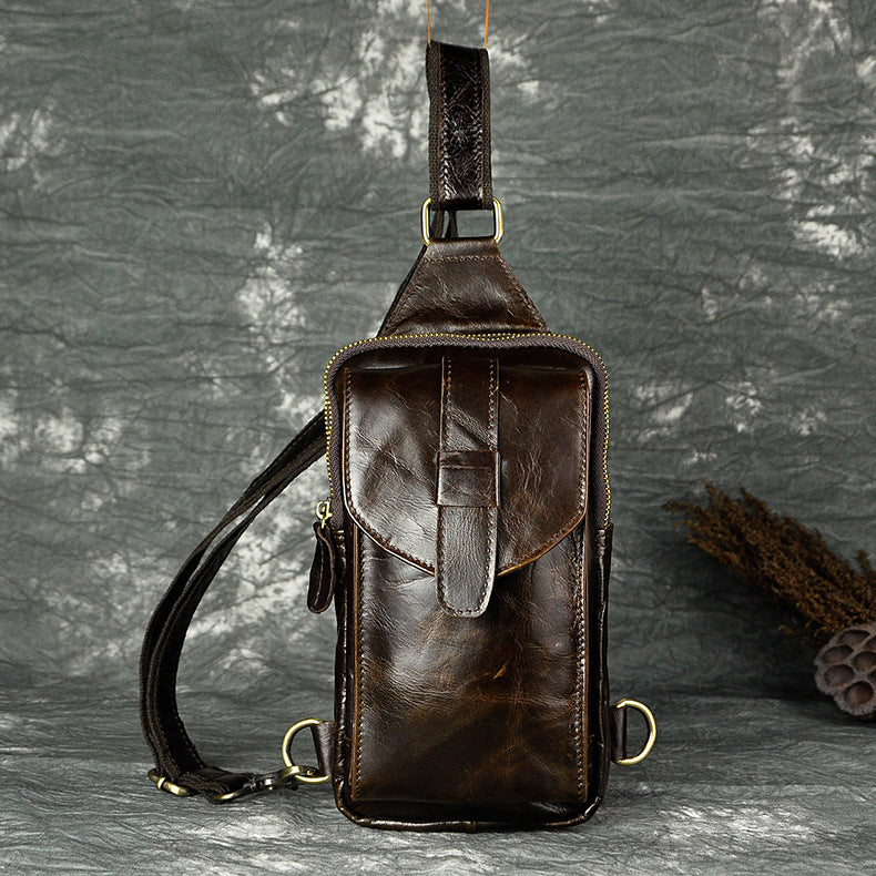 Men's Crazy Horse Skin Cowhide Retro Cool Men's Chest Bags