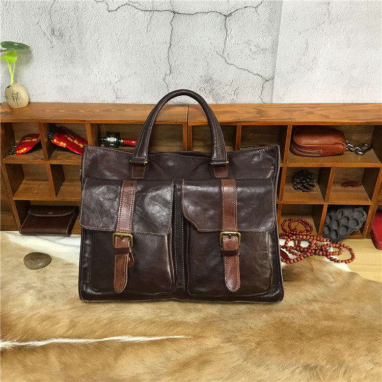 Men's Retro Hand-rub Color Cowhide Business Portable Men's Briefcases