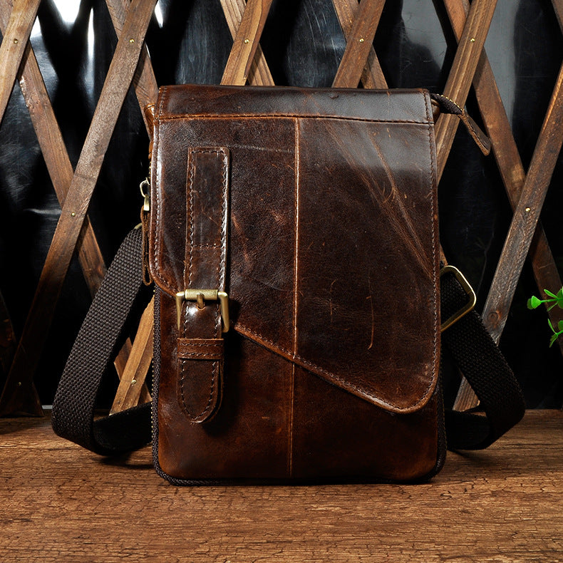 Men's First Layer Oil Waxed Leather Cowhide Men's Chest Bags