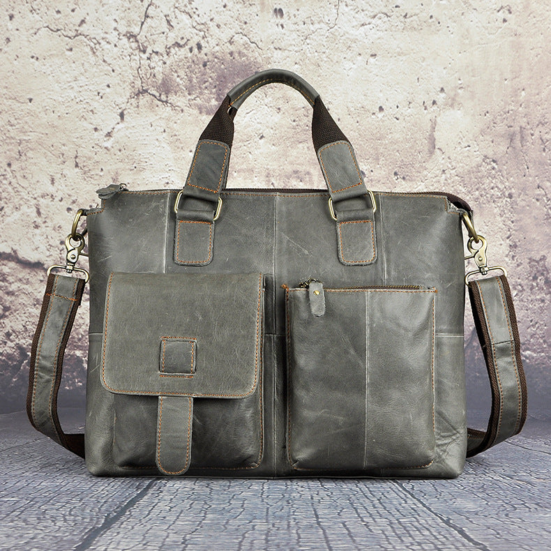 Men's First Layer Oil Wax Cowhide Vintage Inch Business Men's Briefcases