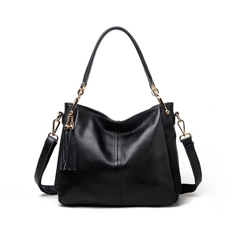 Women's Fashion Top Layer Cowhide Leather Tassel Bags