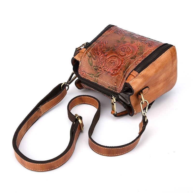 Women's Fashionable Genuine Leather Retro Hand Embossed Portable Handbags