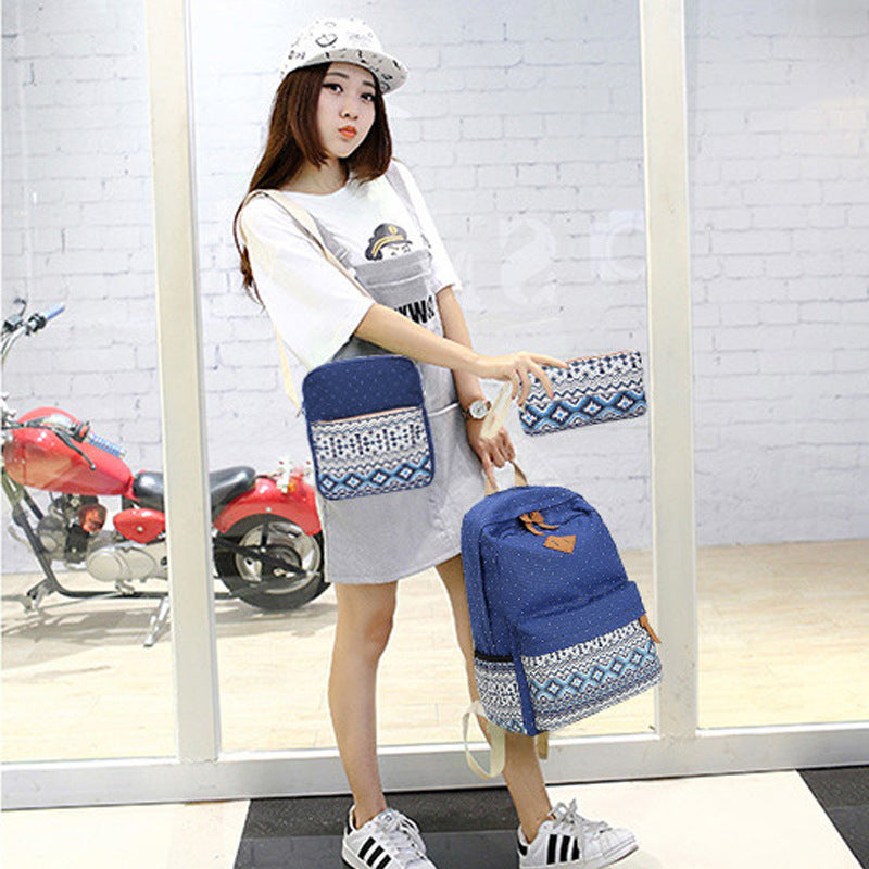 Women's Canvas Ethnic Style Pencil Three-piece Set Bags