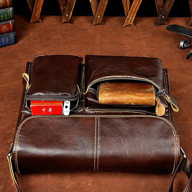 Men's Horse Skin Oil Waxed Leather Vintage Men's Messenger Bags