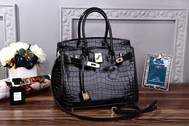 Women's Charming Crocodile Pattern Platinum Leather Handbags