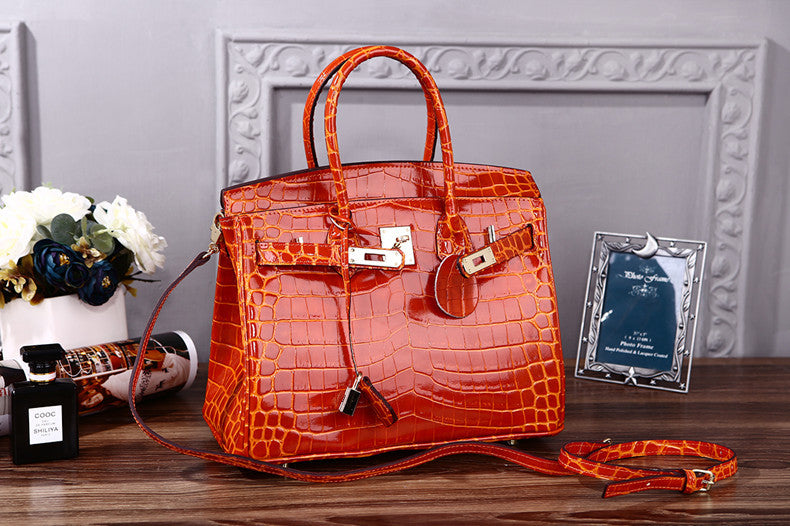 Women's Charming Crocodile Pattern Platinum Leather Handbags