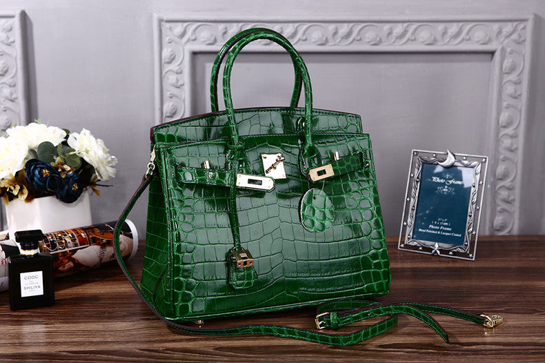 Women's Charming Crocodile Pattern Platinum Leather Handbags
