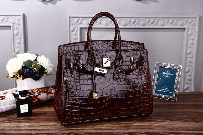 Women's Charming Crocodile Pattern Platinum Leather Handbags