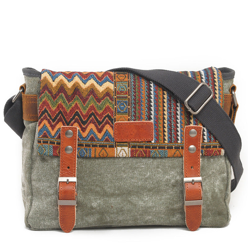 Men's Contrast Color Ethnic Style Flip Printed Men's Messenger Bags