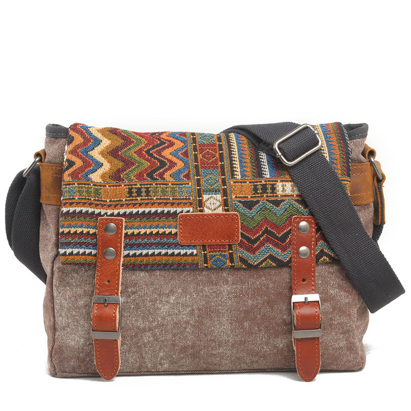 Men's Contrast Color Ethnic Style Flip Printed Men's Messenger Bags