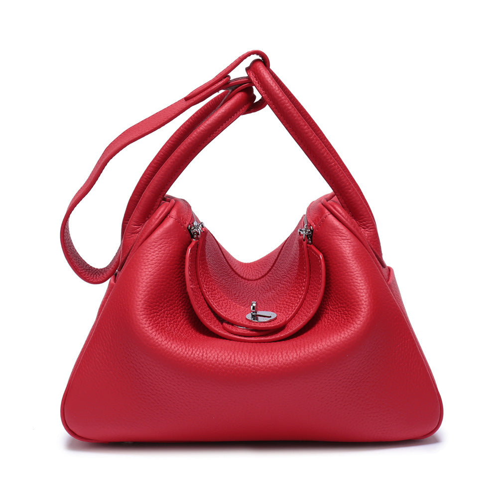 Women's Lychee Pattern Lindy Doctor Medical Box Genuine Leather Handbags