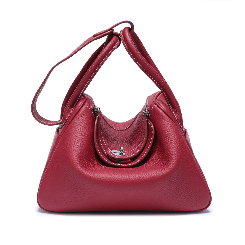 Women's Lychee Pattern Lindy Doctor Medical Box Genuine Leather Handbags