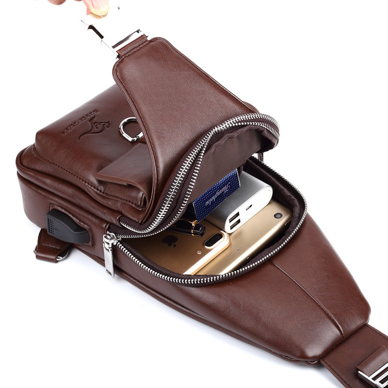 Men's Versatile Korean Fashion Soft Leather Men's Chest Bags
