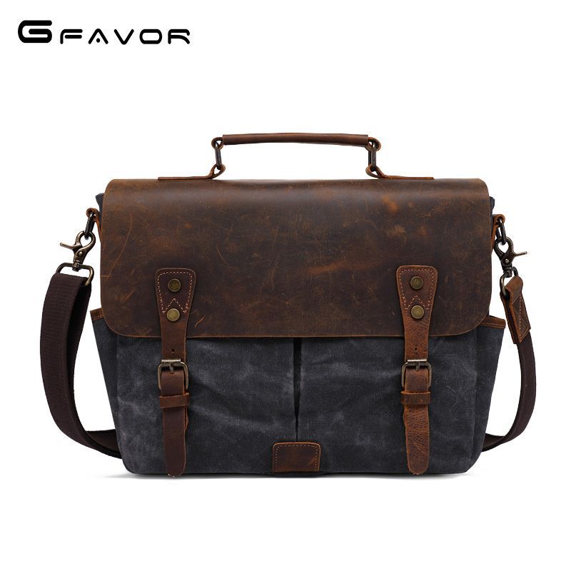 Men's Oil Wax Canvas Waterproof Retro Crazy Men's Shoulder Bags