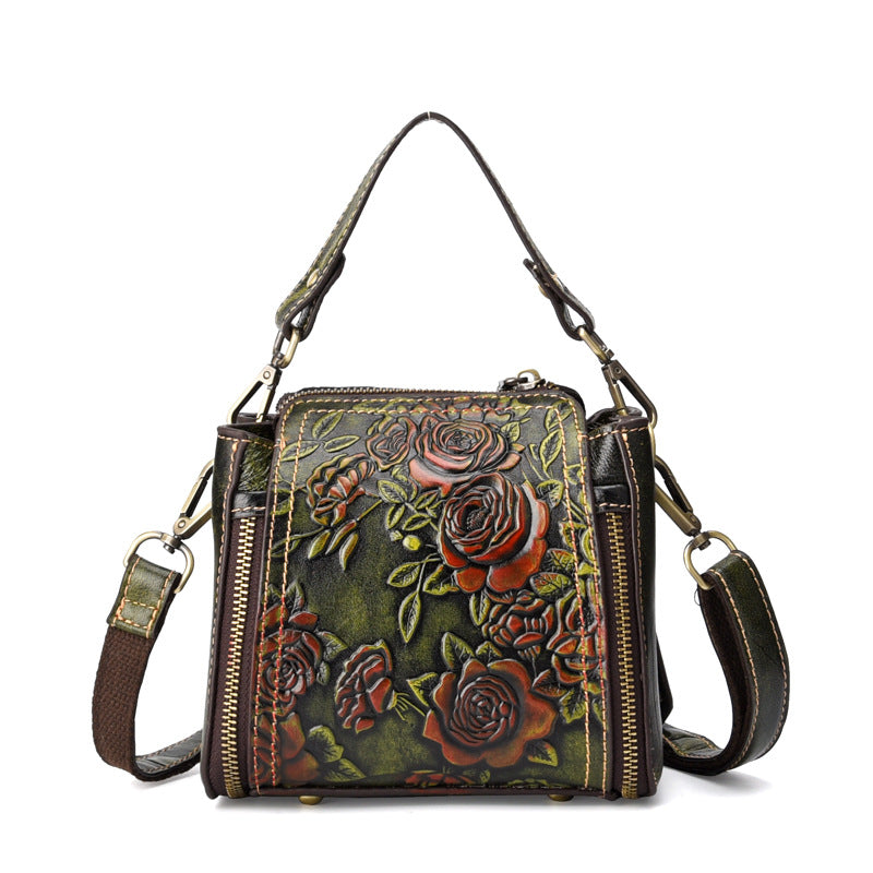 Women's Fashionable Genuine Leather Retro Hand Embossed Portable Handbags