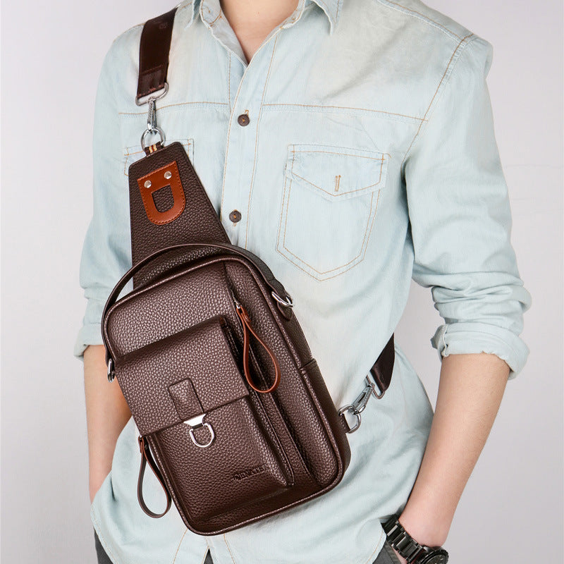 Versatile Men's Korean Trendy Soft Leather Men's Chest Bags