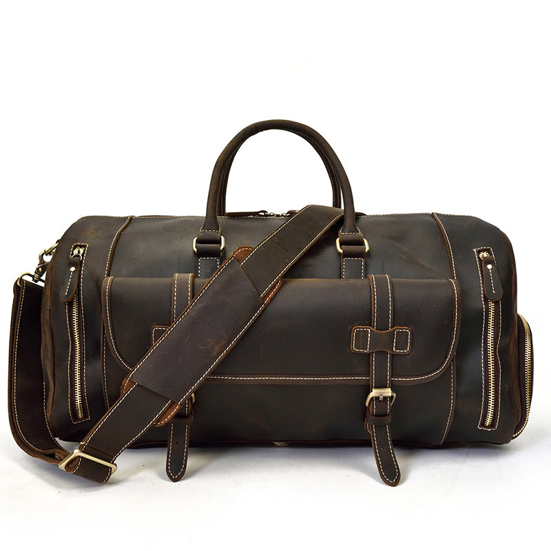 Men's Crazy Horse Leather With Shoe Position Travel Bags