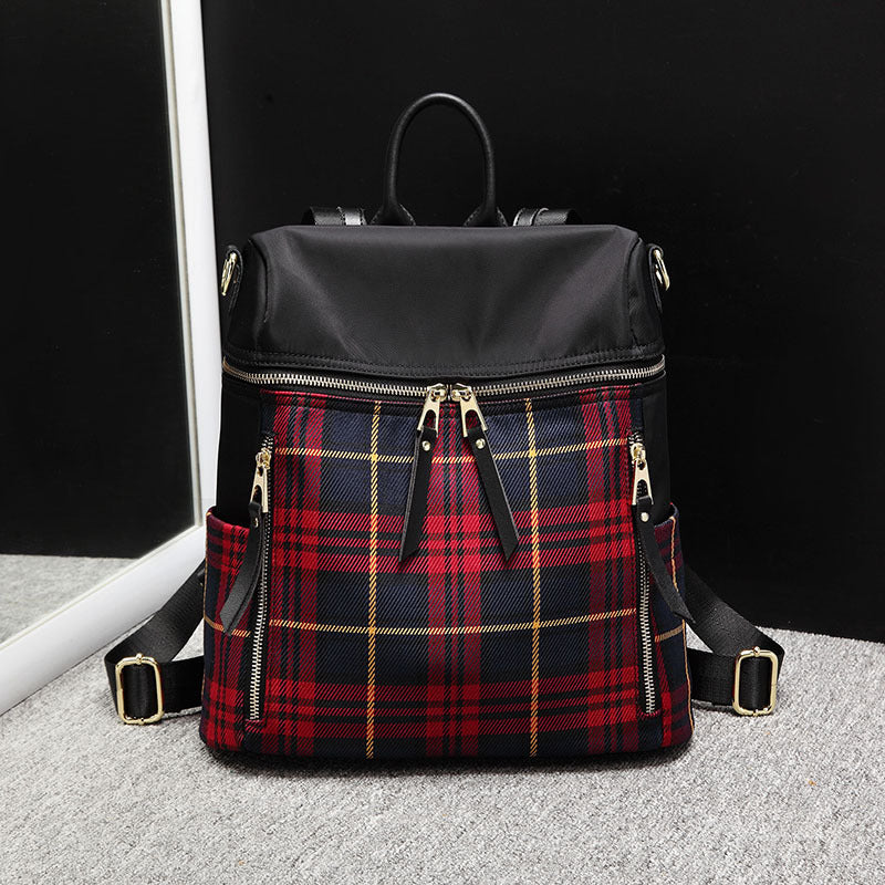 Women's Check Pattern Korean Full Waterproof Oxford Backpacks