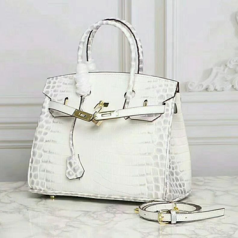 Women's Charming Crocodile Pattern Platinum Leather Handbags