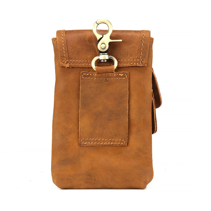 Men's First Layer Yellow Cowhide Retro Simple Mobile People Phone Bags