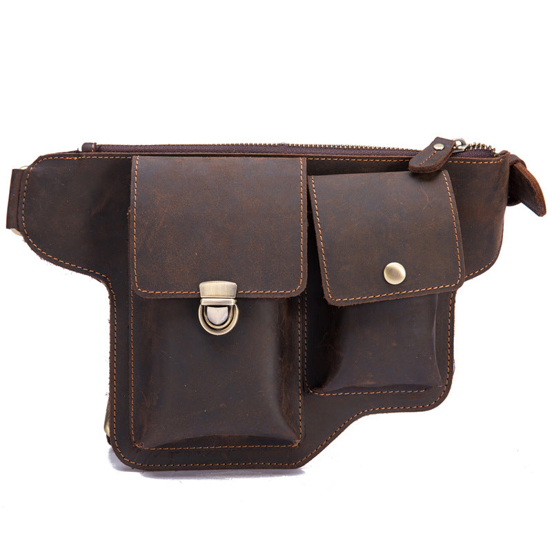Men's Genuine Leather Crazy Horse Closed Toe Layer Cowhide Personalized Men's Waist Packs