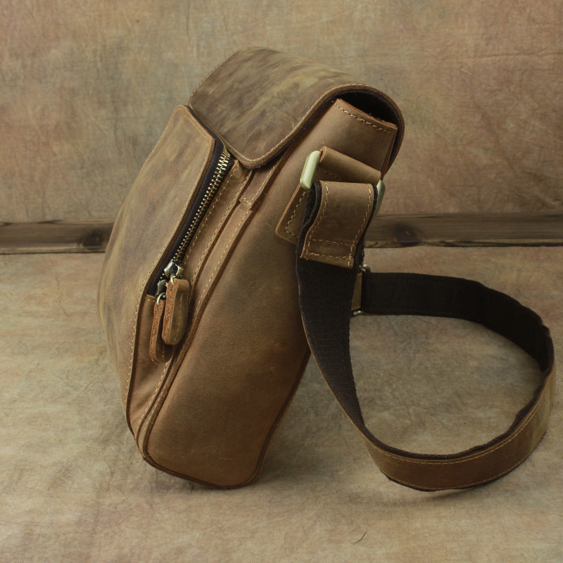 Men's Layer Cowhide Rough Crazy Horse Leather Men's Shoulder Bags