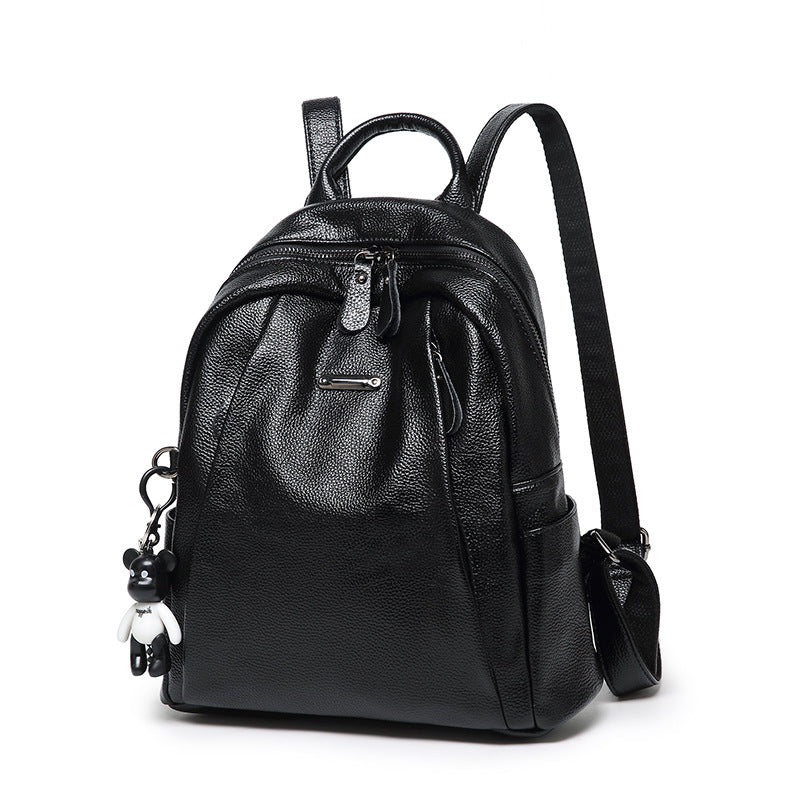Women's Korean Fashionable Large Capacity Soft Leather Backpacks