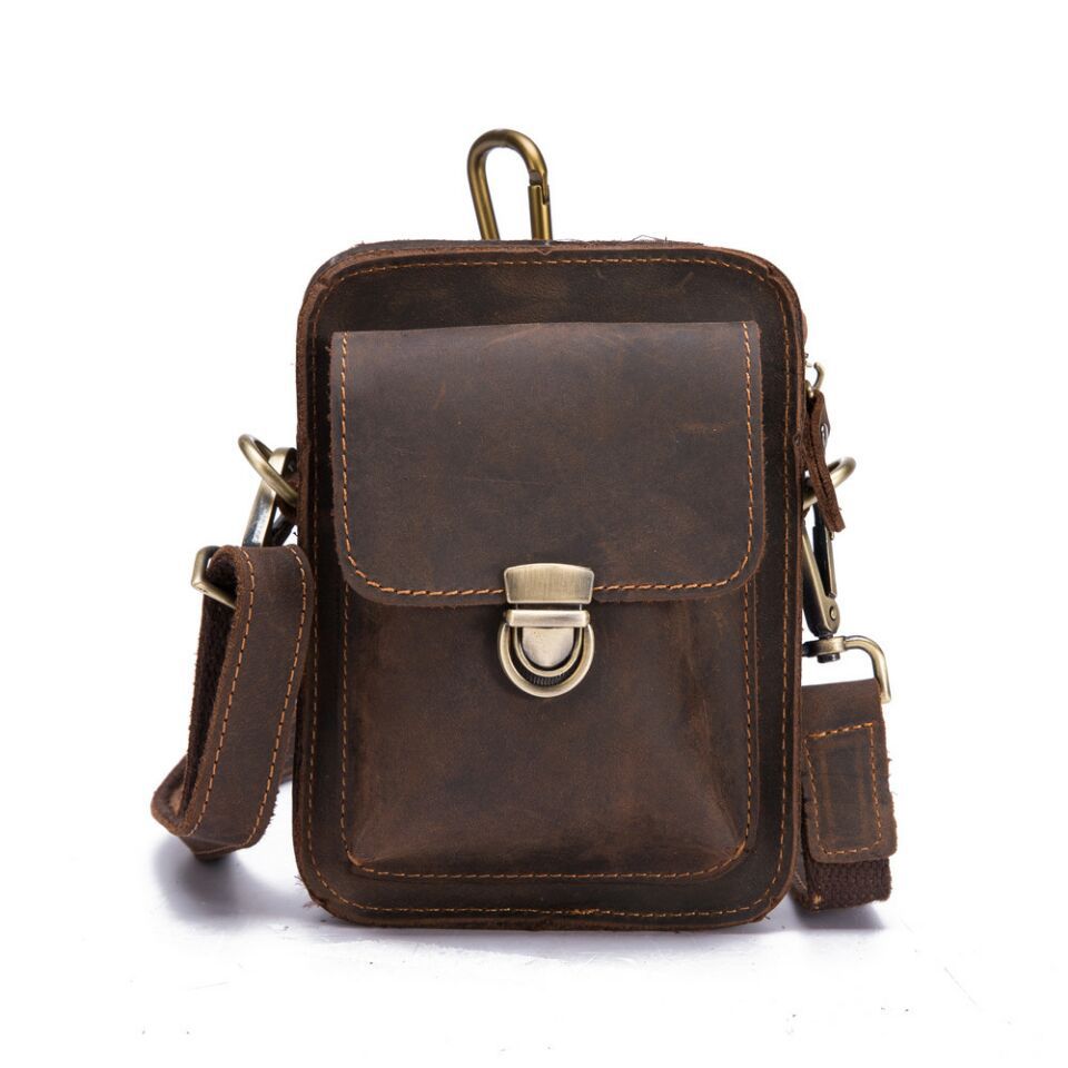 Men's Horse Leather Mobile Genuine Retro Simple First Layer Men's Waist Packs