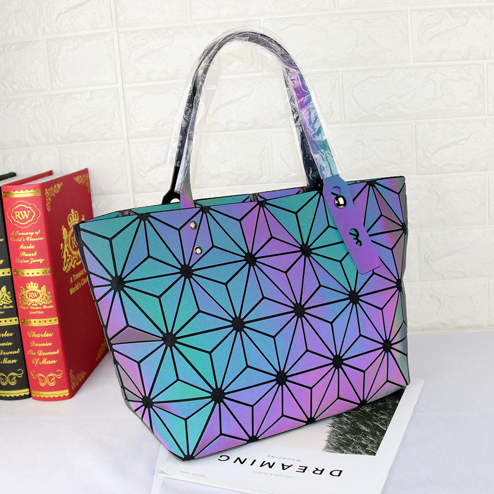 Women's Folding Fashion Geometry Pattern Rhombus Magic Shoulder Bags