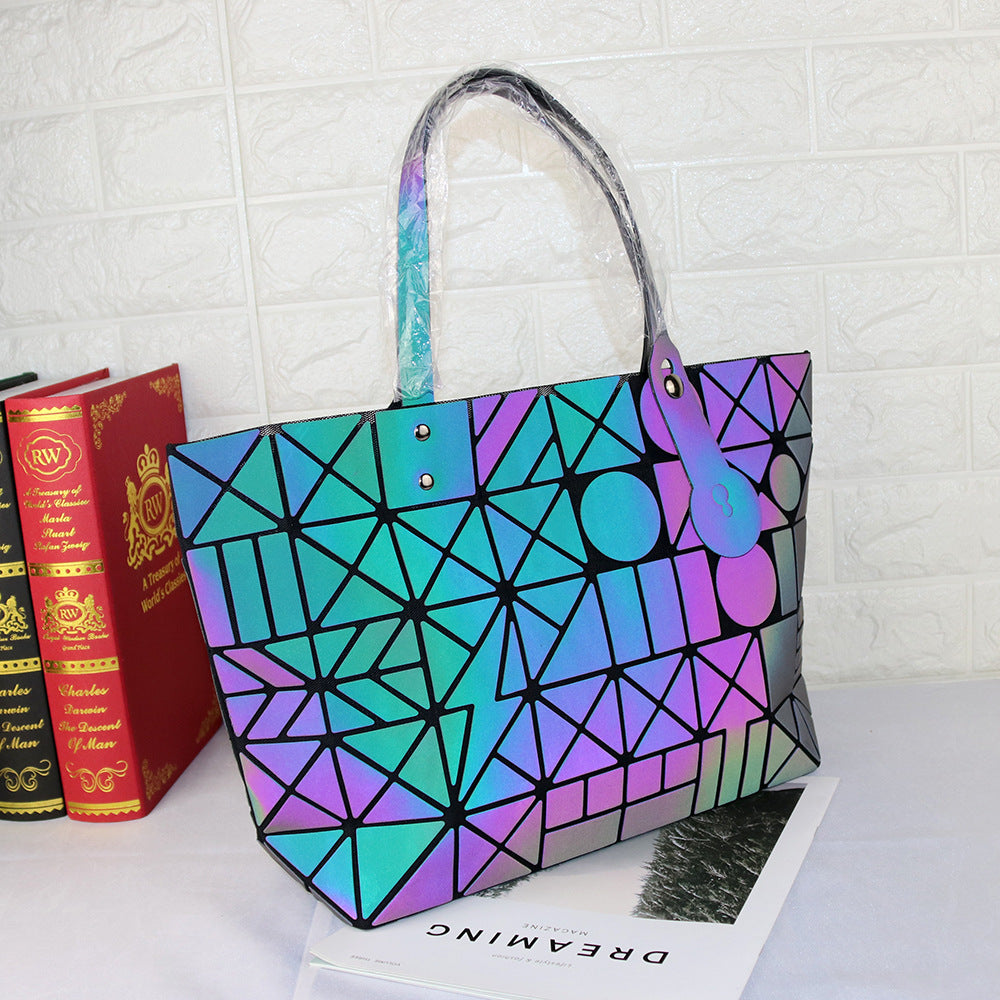 Women's Folding Fashion Geometry Pattern Rhombus Magic Shoulder Bags