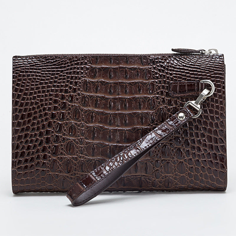 Men's Large Zipper Trendy Embossed Crocodile Pattern Men's Handbags