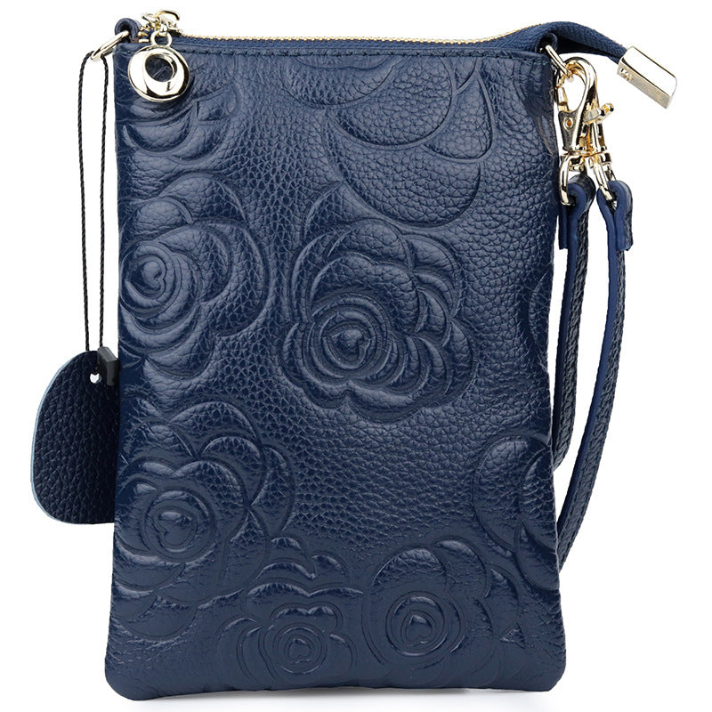 Women's First Layer Cowhide Rose Genuine Leather Phone Bags