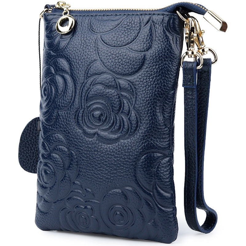 Women's First Layer Cowhide Rose Genuine Leather Phone Bags