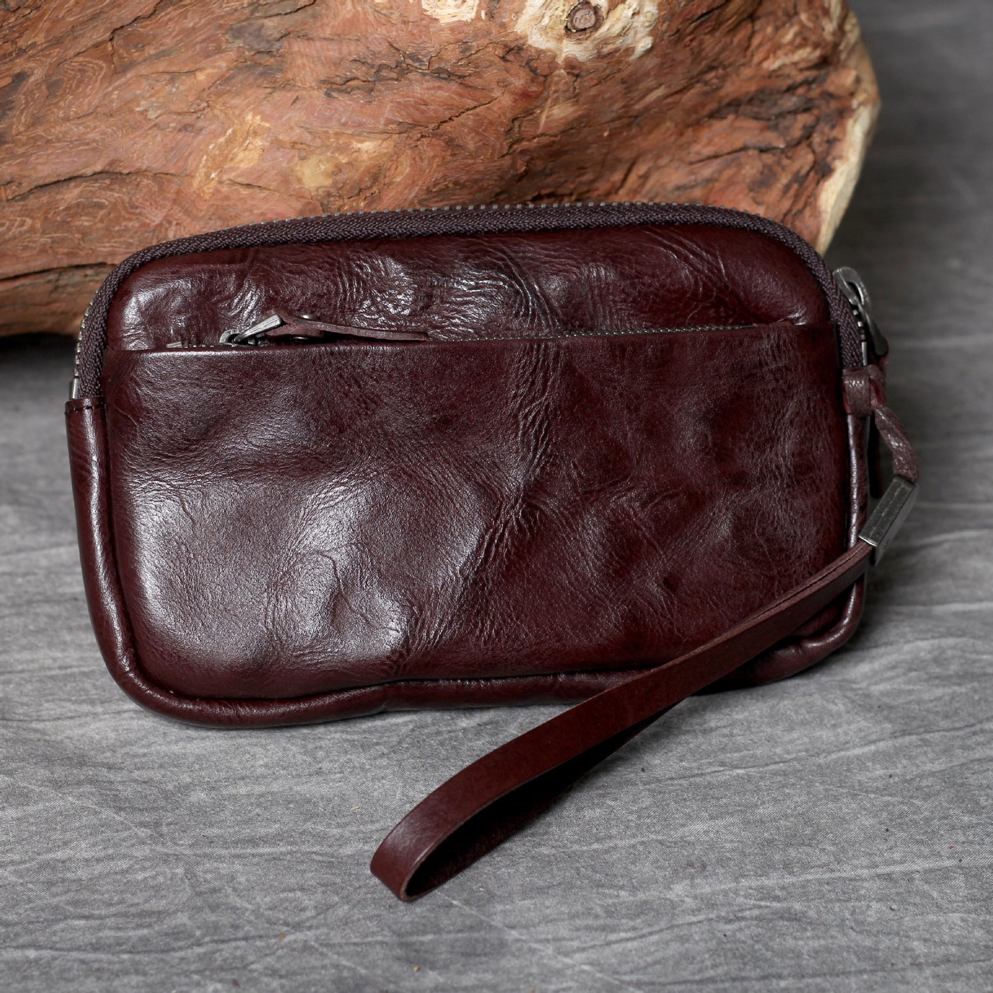 Vintage Real Leather Long Clutch Vegetable Tanning Bags