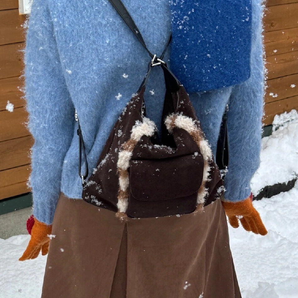 Women's Lamb Wool Single Two Shoulders Adjustable Shoulder Bags