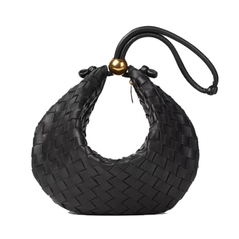 Women's Portable Mobile Drawstring Mini Hand-woven Underarm Arm Bags