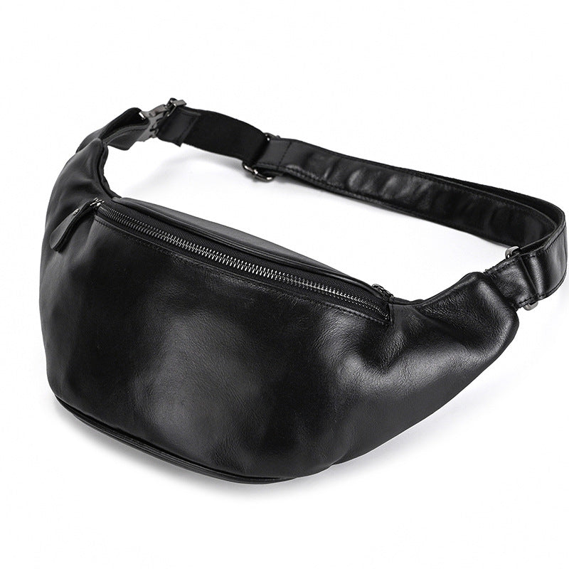 Women's & Men's & Leather Black Multifunctional First Layer Men's Chest Bags